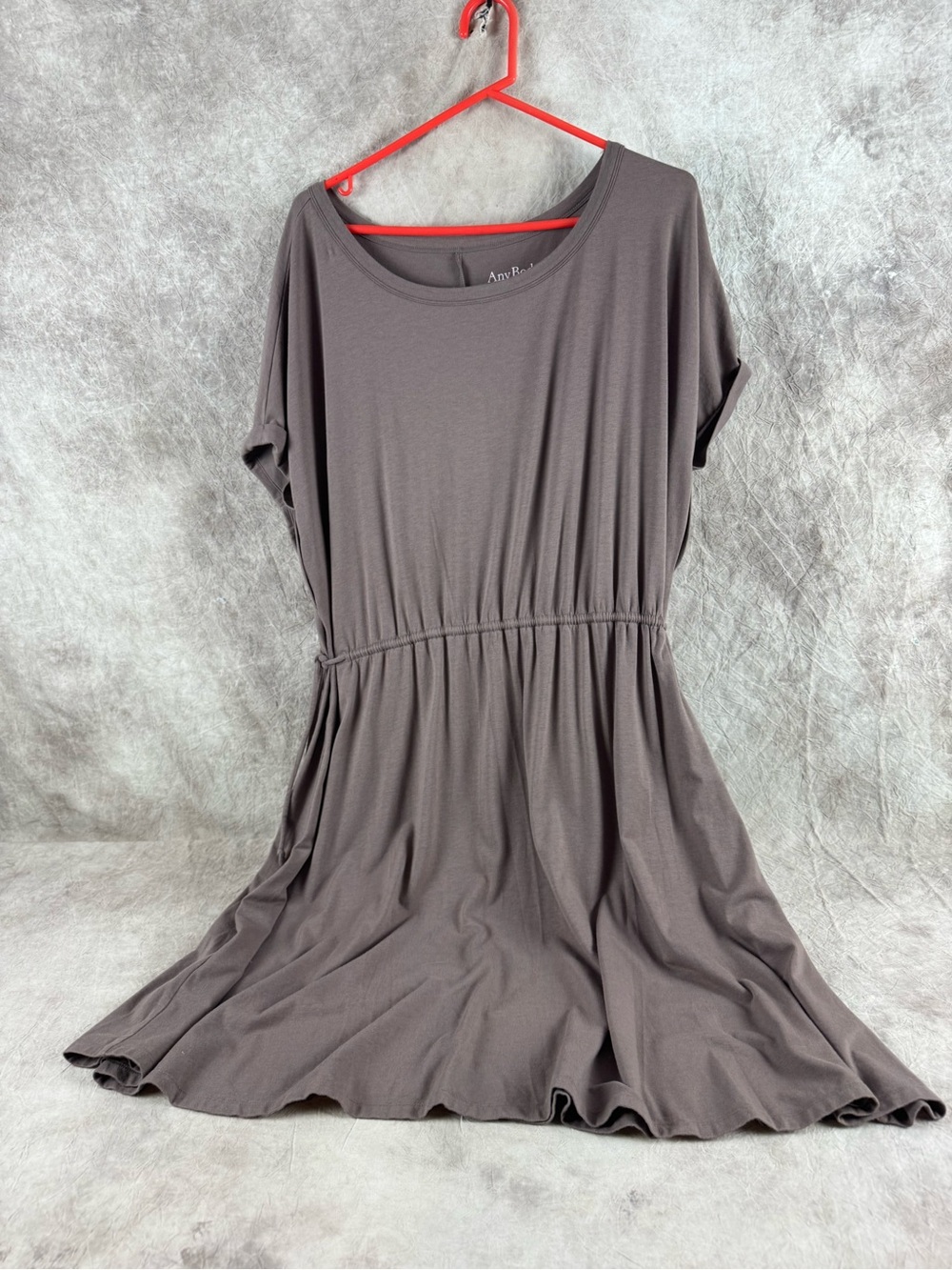 AnyBody Brown Scoop-Neck Midi Dress with Gathered Waist XL